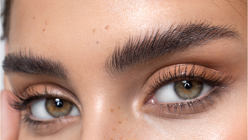 Close-up of a person's eyes with well-groomed eyebrows.